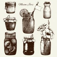 Vector collection of ink hand drawn mason jars N3