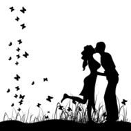 Couple kisses on a meadow black silhouette N3