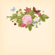 Summer vector vintage card with floral bouquet N3