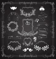 Wedding graphic set with wreaths and ribbons