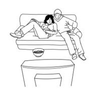 young couple watching television