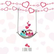 Valentine&#039;s Day celebration greeting card with couple of owls
