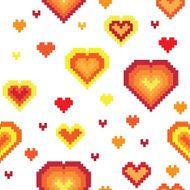 Seamless retro pixel game heart pattern