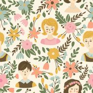 Wedding seamless pattern with flowers bride and groom N2