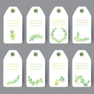 Set of vector tags with watercolor green branches Decorative invitations