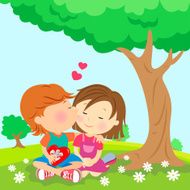 Boy Kissing Girl Under the Tree N2