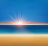 Beach and tropical sea with sun sunset