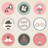 Vector collection of vintage wedding decorative stickers Retro