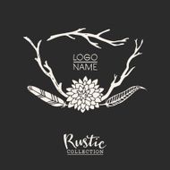 Rustic premade typographic logo with flowers branches and feathers N3
