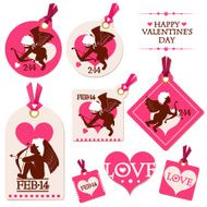 Set of Valentine&#039;s day cupid tags