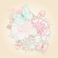 Card with peony and butterfly N7