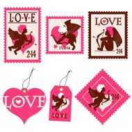 Set of Valentine&#039;s day cupid stamps and tags