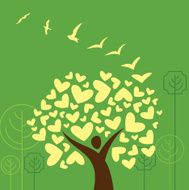 Birds and hearts tree Illustration