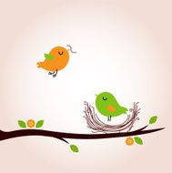 Cute spring birds building nest