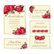Set of wedding invitation cards with roses