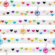 Music heart note sound love texture Seamless valentine vector background