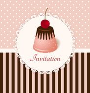Vintage card with cherry chocolate jelly cake
