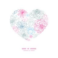 Vector gray and pink lineart florals heart silhouette pattern frame N2
