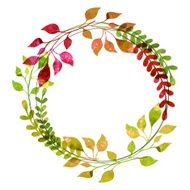 Watercolor wreath from colorful autumn leaves Vector illustration