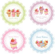 Collection of retro various cupcakes labels