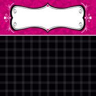 checked black background with one label over wallpaper of roses