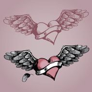 Hand Drawn Flying Heart Tattoo N2