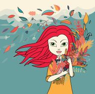 autumn background with the red-hair girl N2