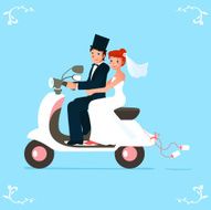newlywed bride and groom on a scooter N2