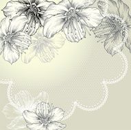 Floral background with vintage lace and flowers hand-drawing Vector