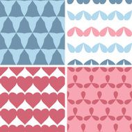 Four matching bold shapes seamless patterns background set