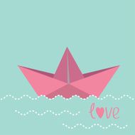 Origami paper boat and waves Love card