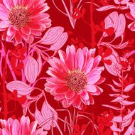 Seamless pattern with realistic flowers and herbs gerbera