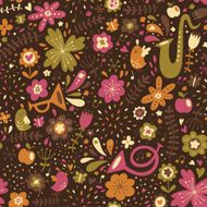 Floral seamless pattern with musical instruments and birds N2