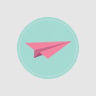 Origami paper plane icon Round dash line Flat design style