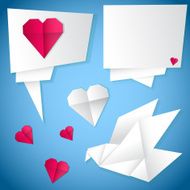 Origami love bird - vector set