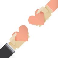 Couple giving each other red hearts with love