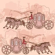 Seamless pattern of vintage horse carriages