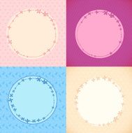 Set of retro banners with round floral frames N2