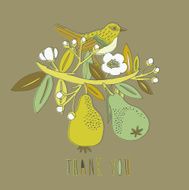 Thank you card with a bird and pears