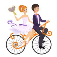 Couple in love on tandem bicycle