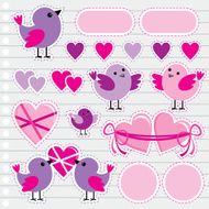 Scrapbook elements with hearts and birds