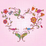 heart with flowers and birds