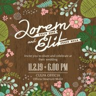 wedding invitation card with cute and colorful foliage backgroun