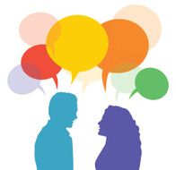 Man and woman talking speech bubble N2