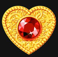 Golden Heart With A Red Gemstone