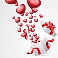 Hearts fly out from open gift present box