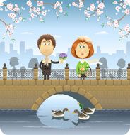 Happy couple on the bridge