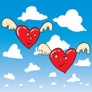 flying romantic harts in love