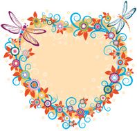 Dragonfly and Floral in Heart Frame Shape