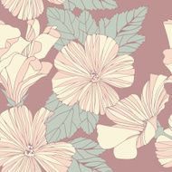 Delicate pattern with pastel colored hibiscus flowers